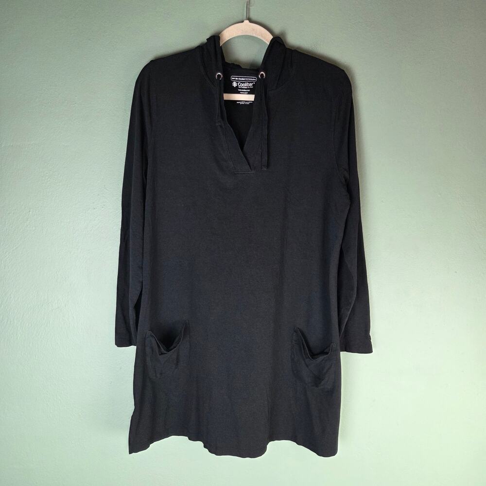 Coolibar Womens XL Black Catalina Beach Cover Up Dress VNeck Pockets Vacation